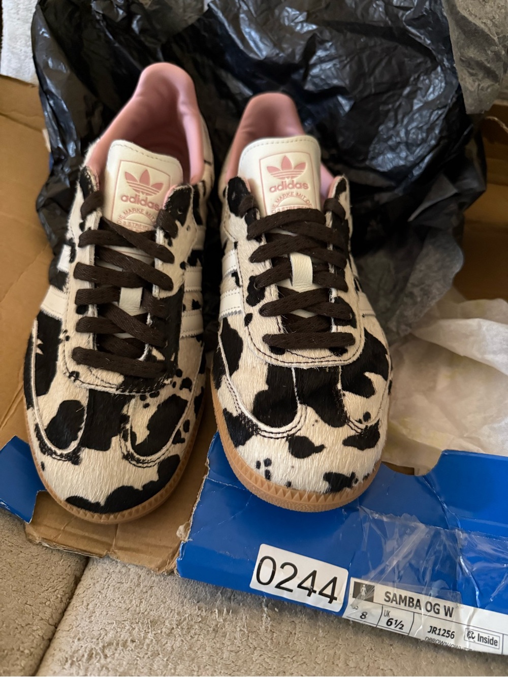 Adidas Samba OG Cow Print Sneakers in Black, White & Pink